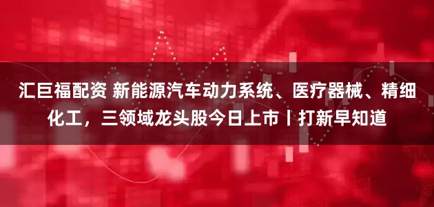 汇巨福配资 新能源汽车动力系统、医疗器械、精细化工，三领域龙头股今日上市丨打新早知道