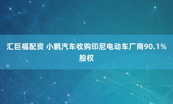 汇巨福配资 小鹏汽车收购印尼电动车厂商90.1%股权